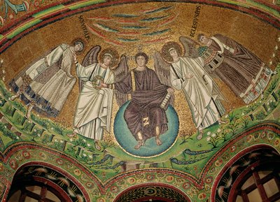 Christus omringd door twee engelen, St. Vitalis en bisschop Ecclesius, uit de apsis door Byzantine School